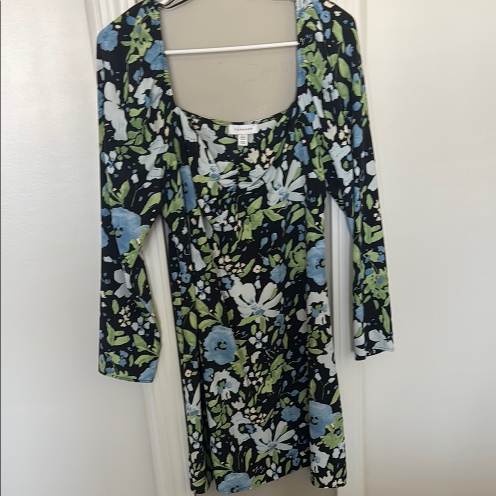 Topshop Blue and Green Long Sleeve Dress